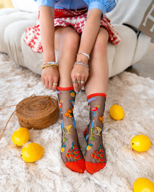 Sock candy la dolce vita black sheer sock italian summer dinner print socks